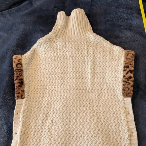 Aspen Kids Turtleneck Poncho Cream Faux Fur Size L 10 Cape Knit - Picture 11 of 11